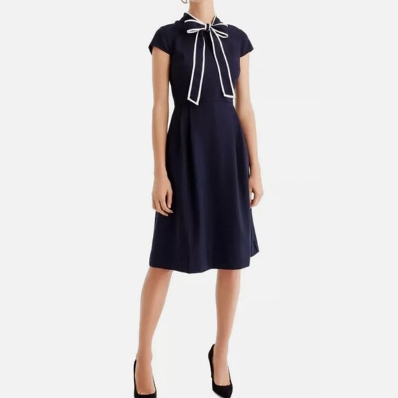 J. Crew Dresses & Skirts - J.Crew 2P White Trim Bow Navy Dress - Office - Mid- Brunch Event Date night